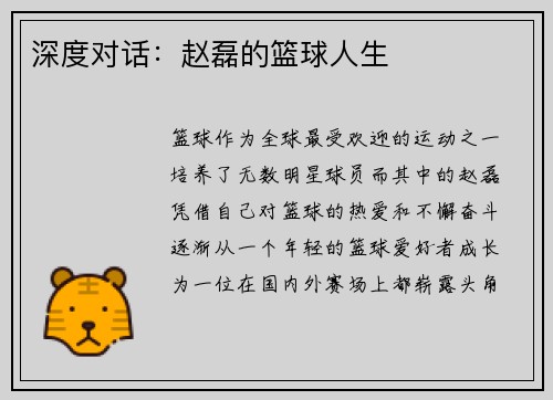 深度对话：赵磊的篮球人生