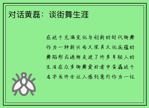 对话黄磊：谈街舞生涯