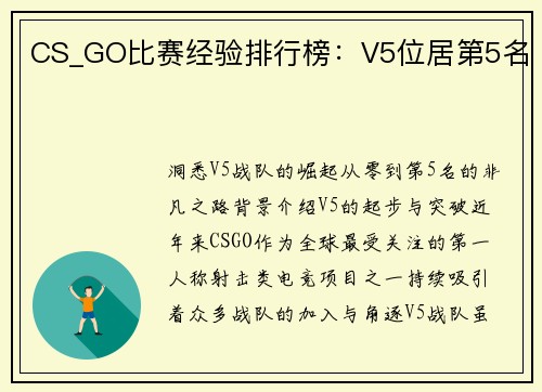 CS_GO比赛经验排行榜：V5位居第5名