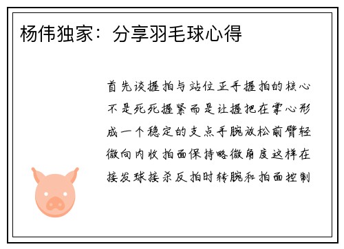 杨伟独家：分享羽毛球心得